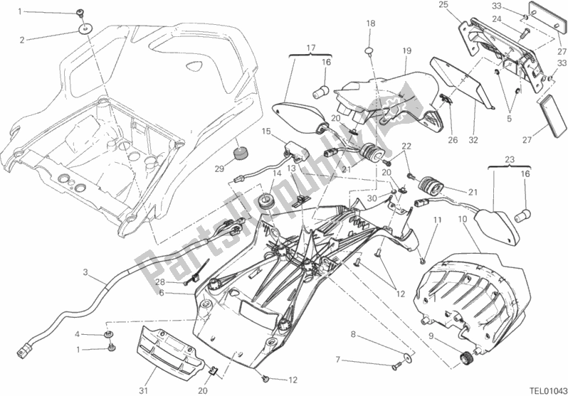 Todas las partes para Soporte De Matrícula - Luz Trasera de Ducati Multistrada 950 Touring USA 2017